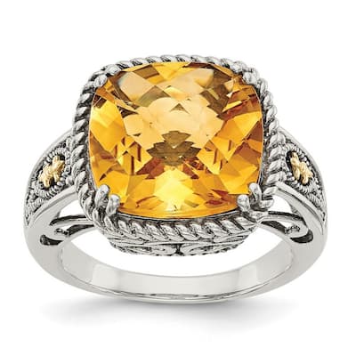 Curata 925 Sterling Silver Polished With 14k Citrine Ring