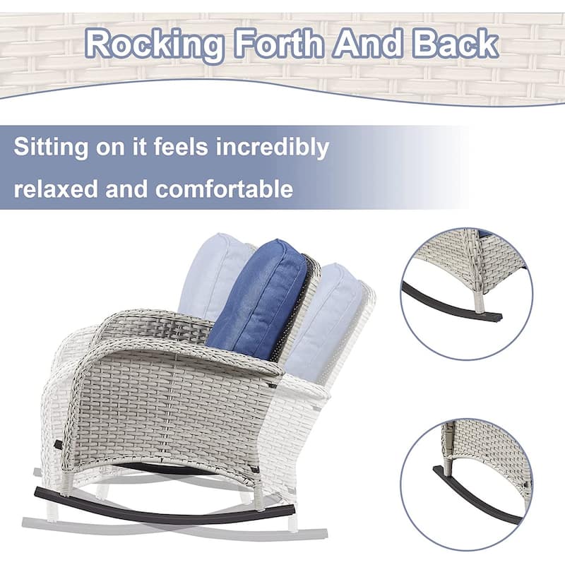 Gymojoy Outdoor Rocking Chairs Table with Cushions Set of 2