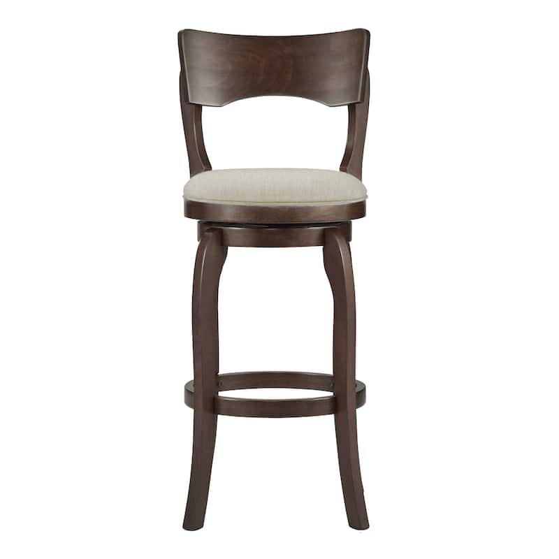 Verona Swivel 29-inch High Back Bar Stool by iNSPIRE Q Classic - Cherry-Beige Linen -Curved
