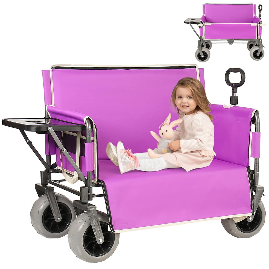 3-in-1 Collapsible Wagon, Convertible Folding Wagon Cart with Rear-Mounted Folding Tabletop, 500lbs Heavy-Duty, 180L Capacity