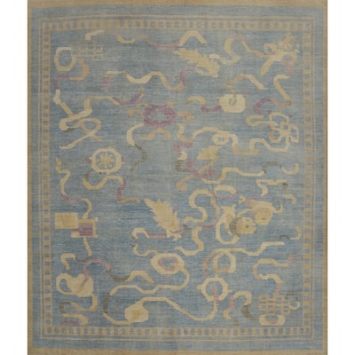 Hand Knotted Oriental 100% Wool Carpet Traditional Geometric Navy Blue & Blues Ziegler Area Rug - 14' 10'' X 14' 10''
