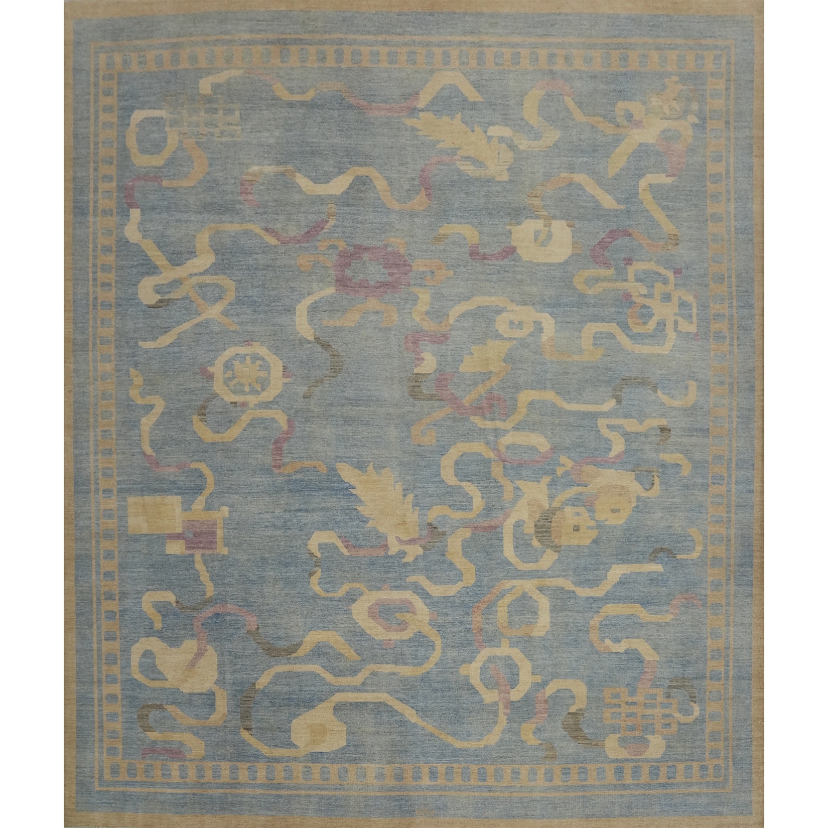 Hand Knotted Oriental 100% Wool Carpet Traditional Geometric Navy Blue & Blues Ziegler Area Rug - 14' 10'' X 14' 10''