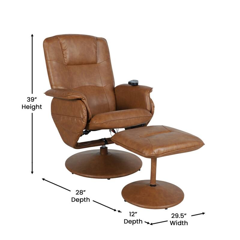 LeatherSoft Massaging Multi-Position Recliner w/Ottoman w/Side Pocket