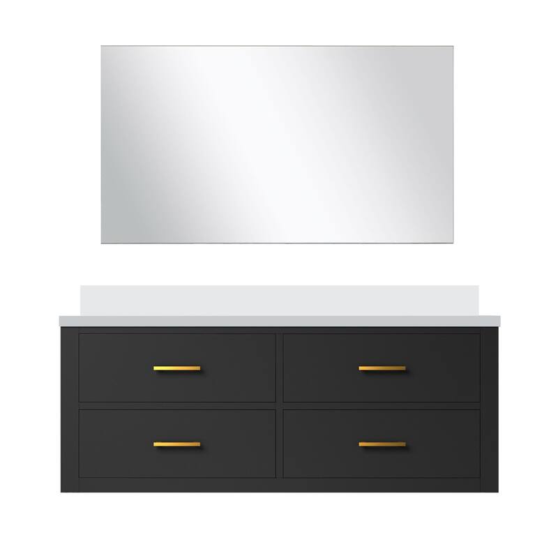 Castor Bath Vanity with Cultured Marble Top, Sink and Mirror - 48 inch - Black