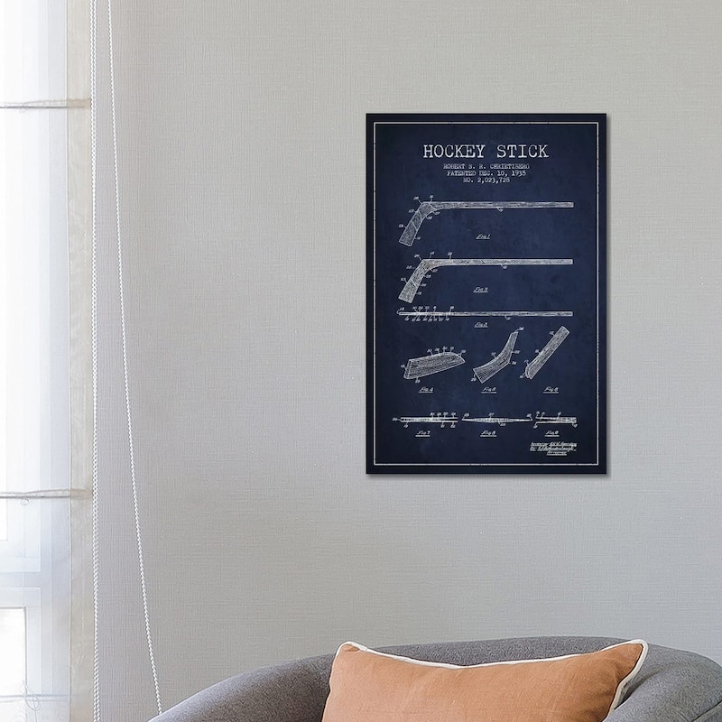 iCanvas "Hockey Stick Navy Blue Patent Blueprint" by Aged Pixel Canvas Print - 26x18x1.5
