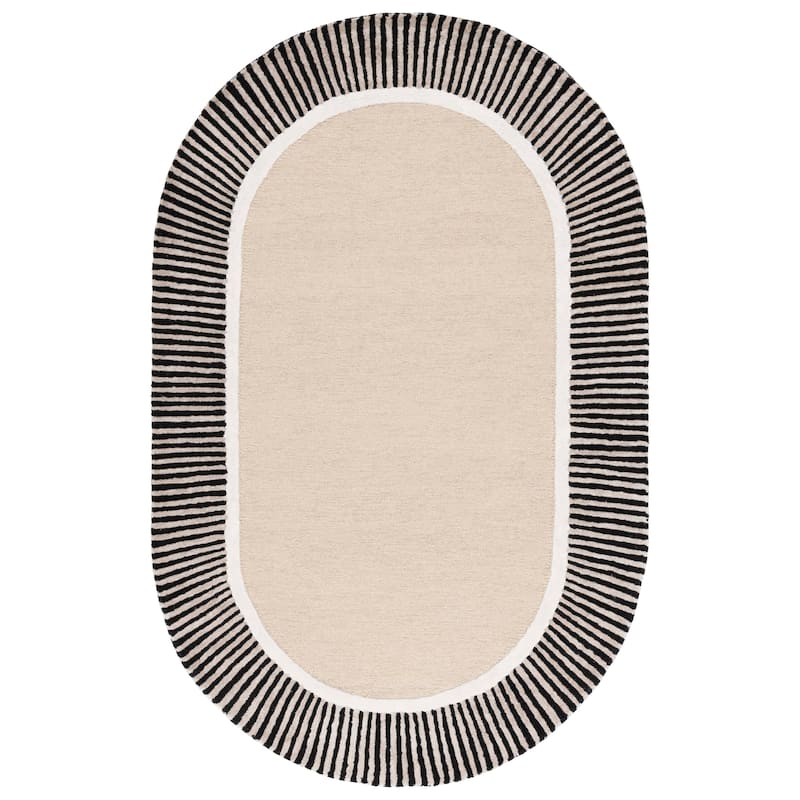 SAFAVIEH Hand-Tufted Fifth Avenue Hermien Mid-Century Modern Wool Rug - 4' x 6' Oval - Beige/Black - Oval