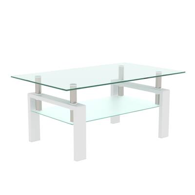 Rectangle Clear Coffee Table with Glass Top for Modern Living Room
