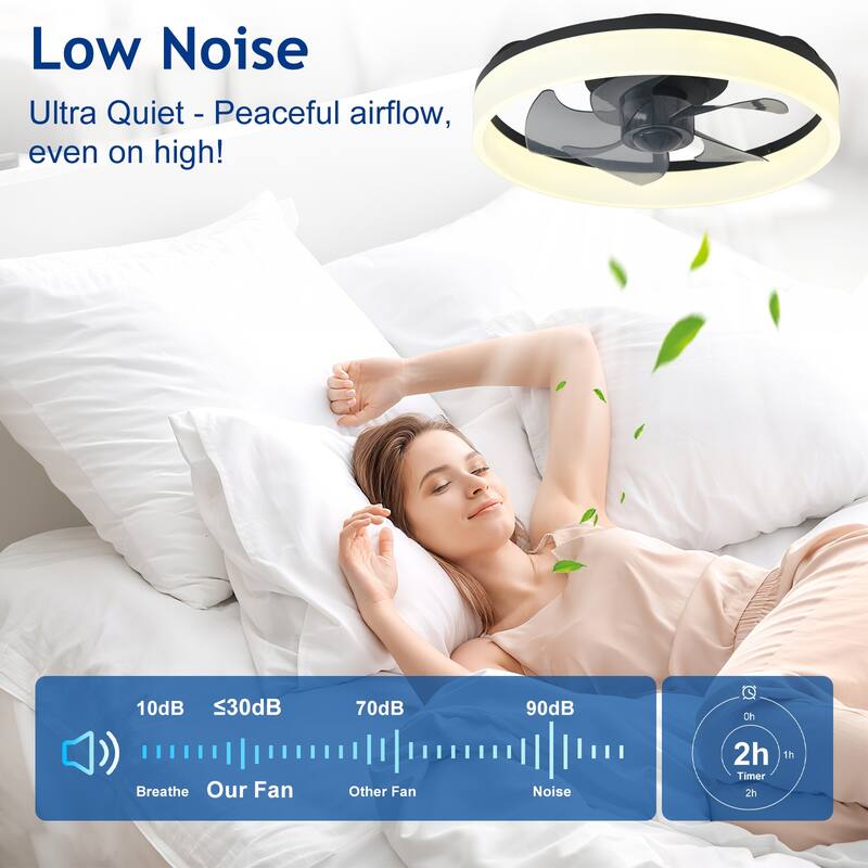 Ceiling Fan with Light: Low Profile, App Remote Control, 6-Speed, 3 CCT, Quiet DC Motor, Dimmable LED, 20" /16"