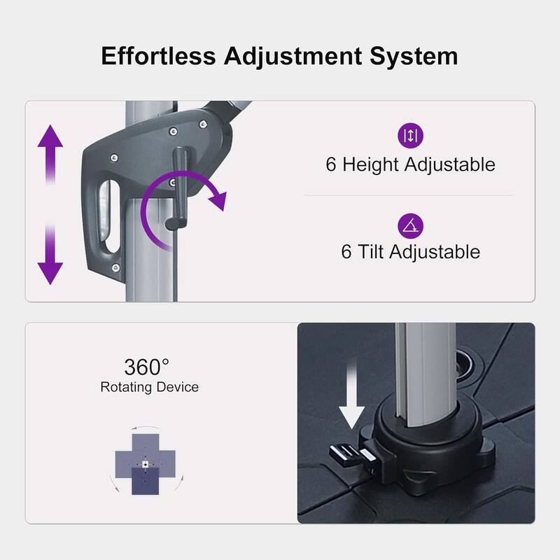 PURPLE LEAF 09x12/10x13 ft Rectangular Sunbrella Patio Cantilever Umbrella with Base
