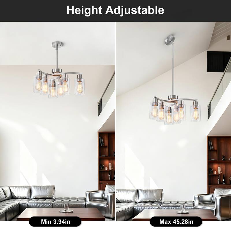 Modern Farmhouse 6-Light Chandeliers for Dining Room Light Fixture over Table with Clear Glass Shade