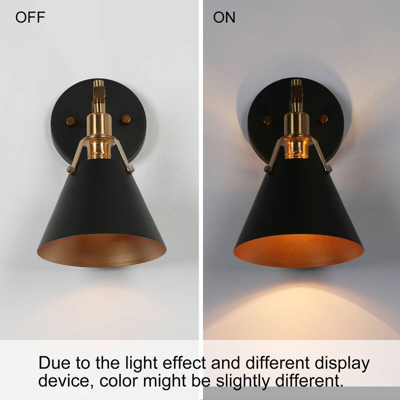 Modern Farmhouse 1-Light Cone Wall Sconce Black Bathroom Vanity Lights - L 6" x W 6.5" x H 10"