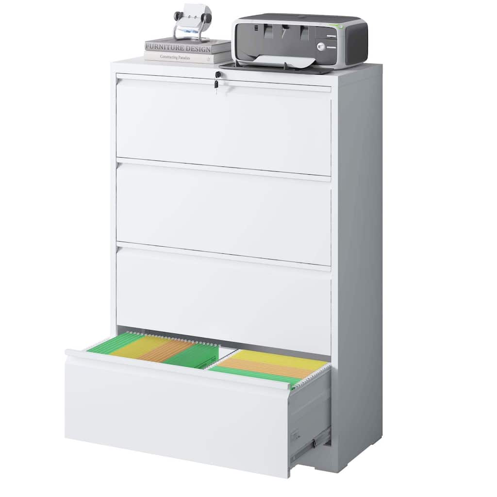 Lateral File Cabinet 4 Drawer, Filing Cabinet with Lock, Lockable File Cabinet for Home Office, Locking Metal File Cabinet