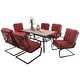 preview thumbnail 1 of 3, Phi Villa 7-piece Outdoor Patio Dining Table, 6 Padded C Spring Chairs and 1 Wood-like Table Red