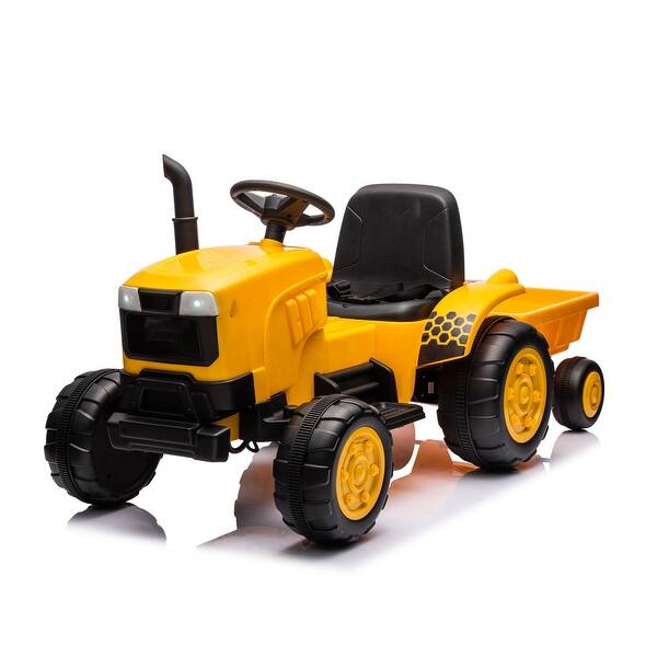slide 2 of 6, 12V Kids Electric Ride On Tractor With Remote Control, Battery Powered Excavator With Detachable Trailer, Headlight