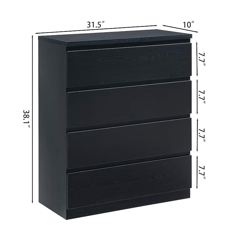 GDFStudio - Emma Sleek Modern 4-Drawer Black Dresser with Handle-Free Design for Versatile Storage
