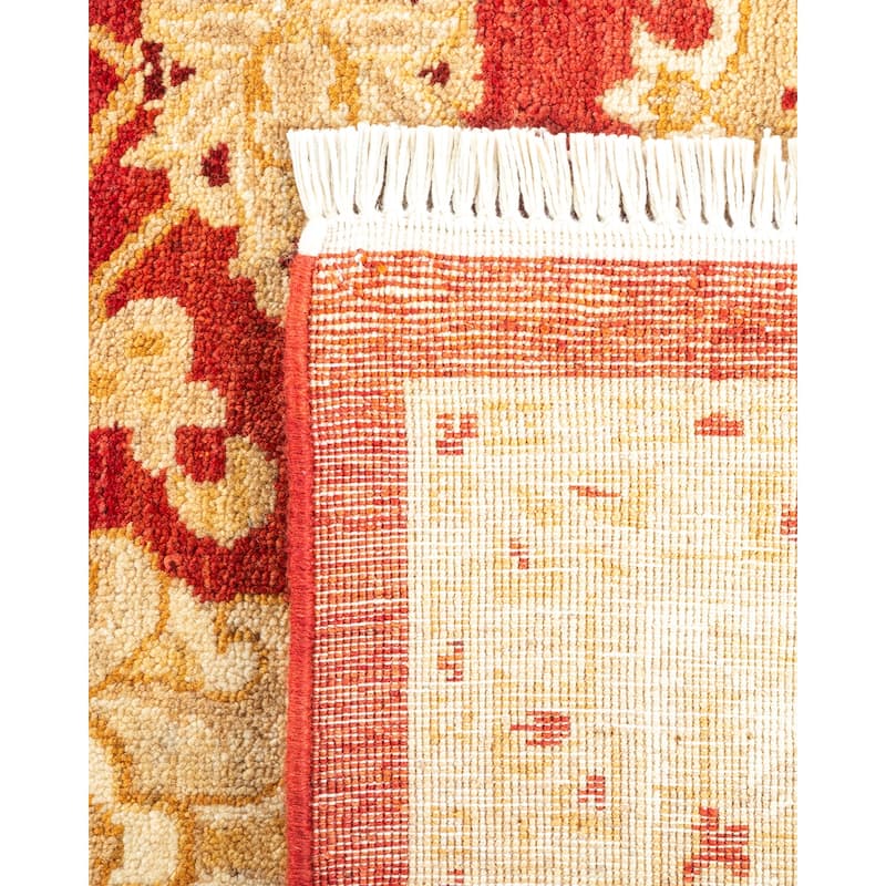 Overton Handknotted Wool Contemporary Floral Orange Area Rug - 6' x 9'