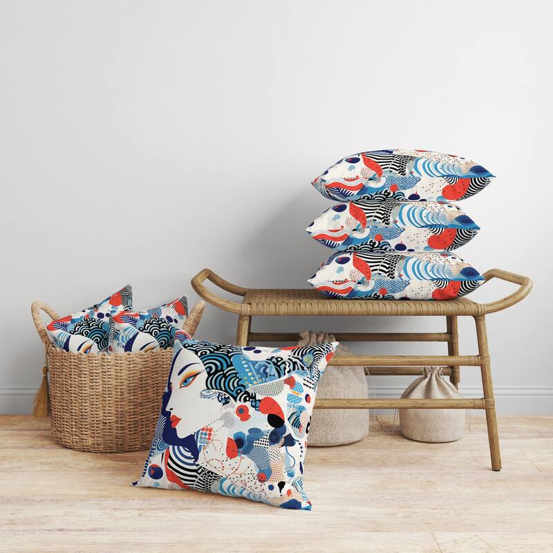 Modern Magic Faux Suede Reversible Throw Pillow Blue and Red