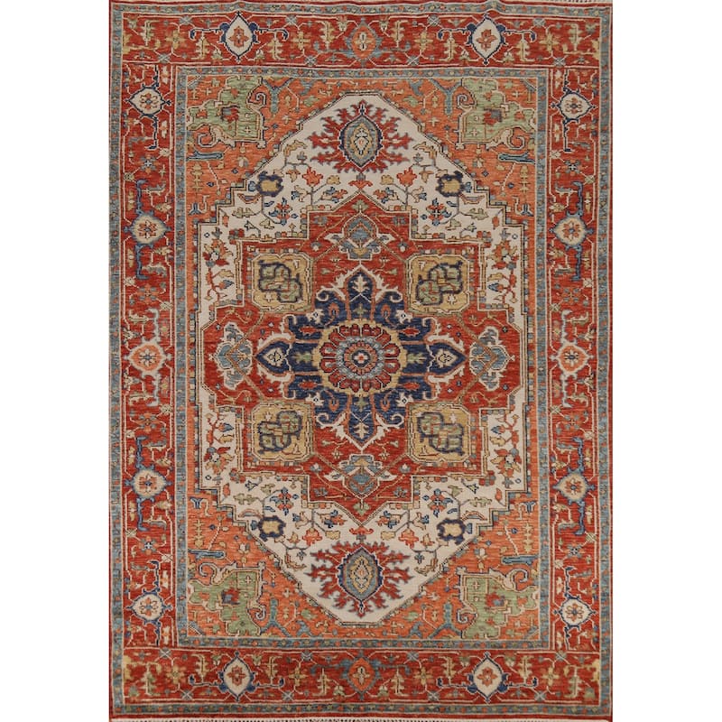 Geometric Heriz Serapi Indian Rug Handmade Traditional Wool Carpet - 8'9" x 11'10"