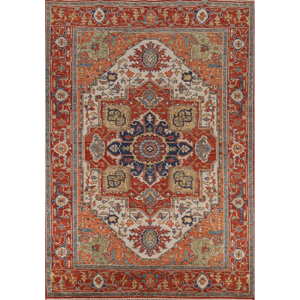 Geometric Heriz Serapi Indian Rug Handmade Traditional Wool Carpet - 8'9" x 11'10"