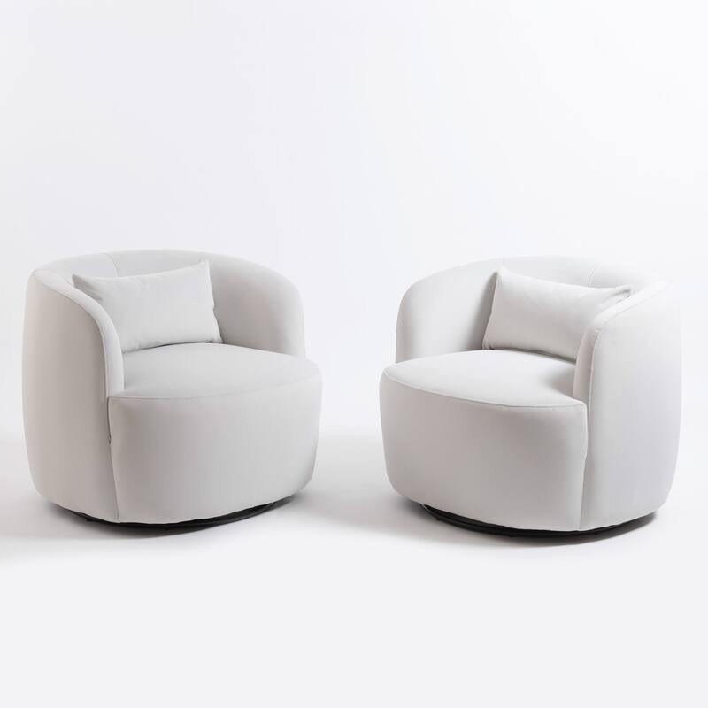 KINWELL 34" Wide Velvet Upholstered Swivel Accent Chair with Toss Pillow