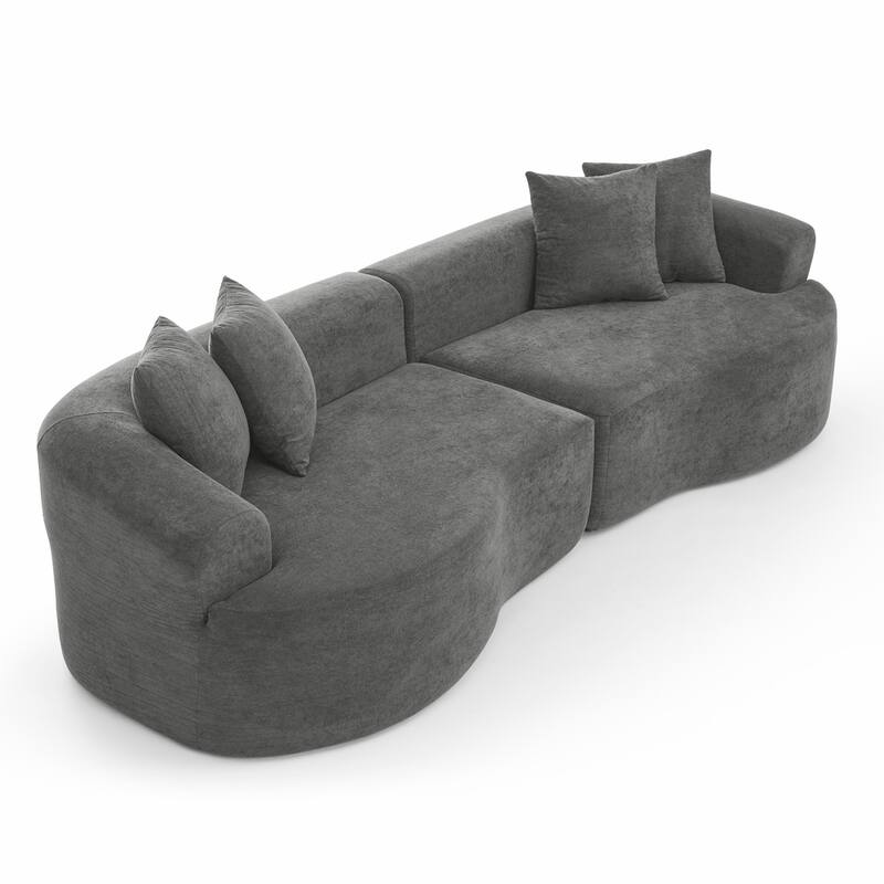 Modern Cloud 4 Seater Sectional Curved Sofa, Minimalist Compression Living Room Couch, No Assembly Needed, Chenille