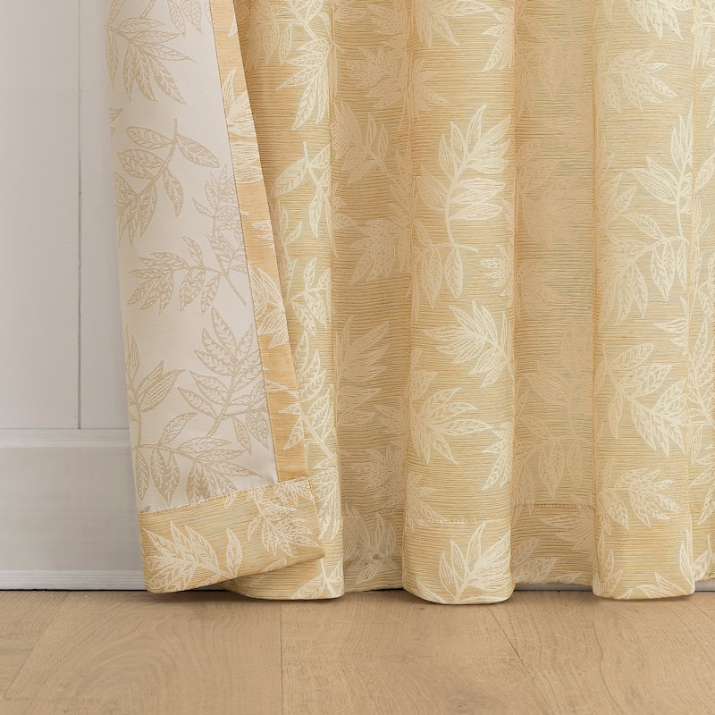 No. 918 Koda Woven Jacquard Leaf Semi-Sheer Rod Pocket 1-Piece Curtain Panel, Single Panel