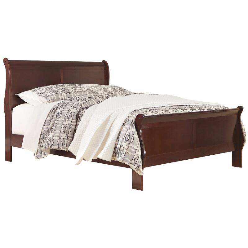 Deyr Queen Size Sleigh Bed, Louis Philippe Moulding, Warm Brown