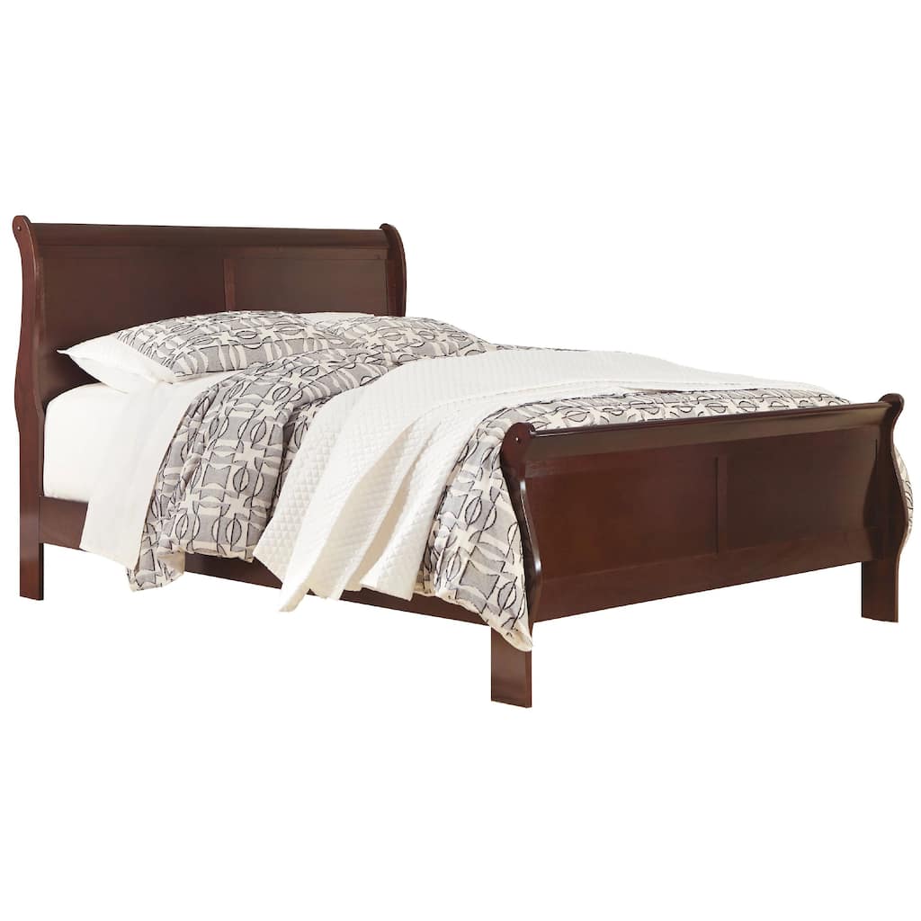 Deyr Queen Size Sleigh Bed, Louis Philippe Moulding, Warm Brown