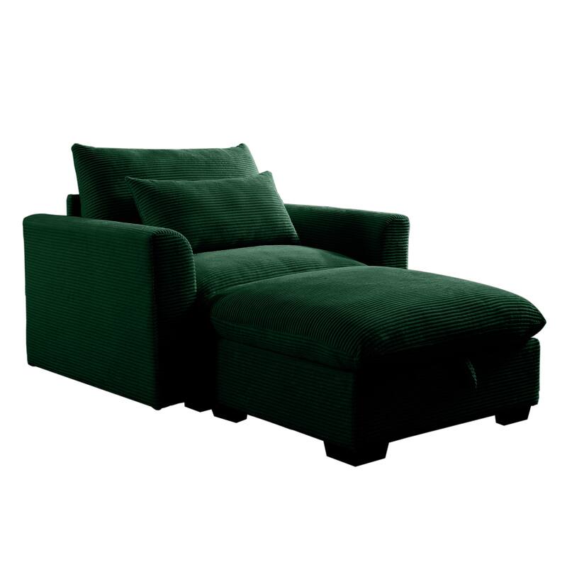 Modern Living Room Chair, Upholstered Fabric Accent Armchair, Corduroy Single Sofa Chair with Ottoman for Office/Bedroom