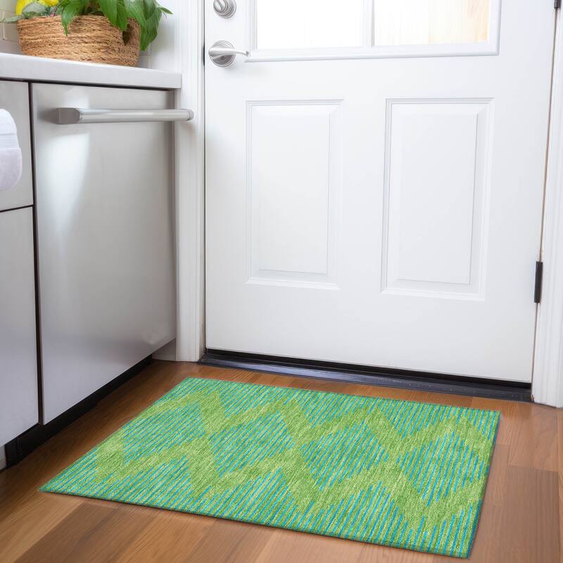 Premium Washable Super Soft Global Stripes Mayfield Rug - Green - 1'8" x 2'6"