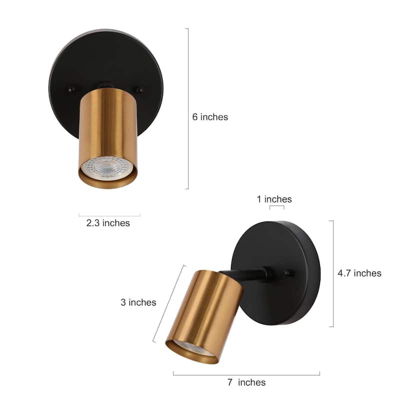 Modern 1-Light Black Gold Wall Sconce Metal Bathroom Vanity Lights - 4.7" L x 7" W x 6" H