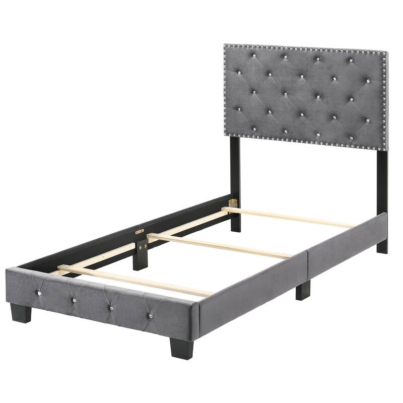 Twin Bed with Velvet Upholstery & Tufting - HomeStock Country Cottage Style