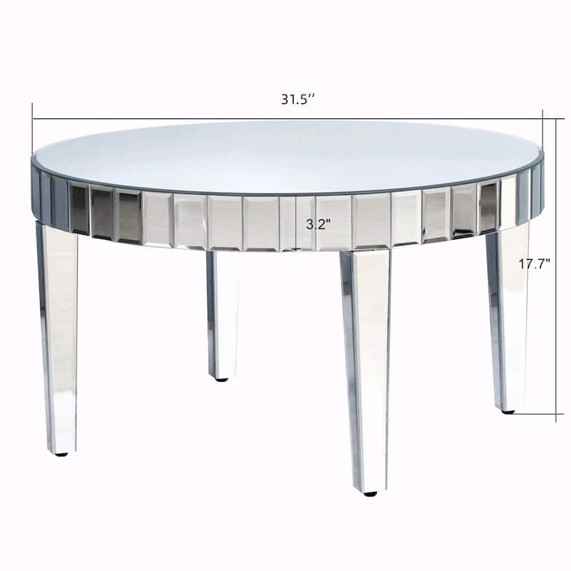 Dazzling Silver Round Coffee Table with Starburst Mirror Mosaic Design