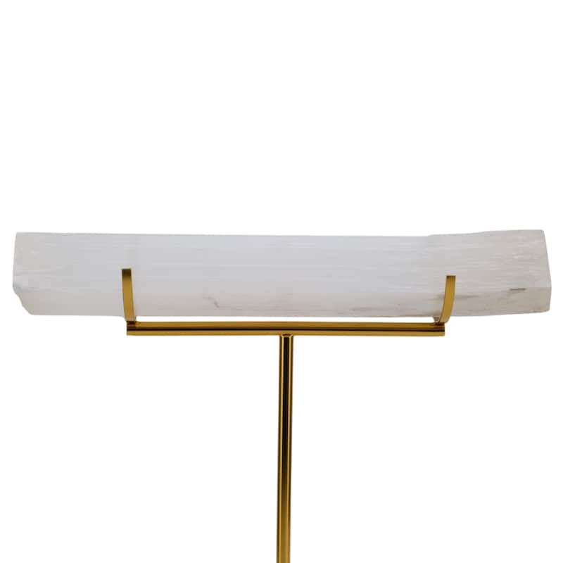 Selenite Stone Log Statuary with Metal Accents and Acrylic Base