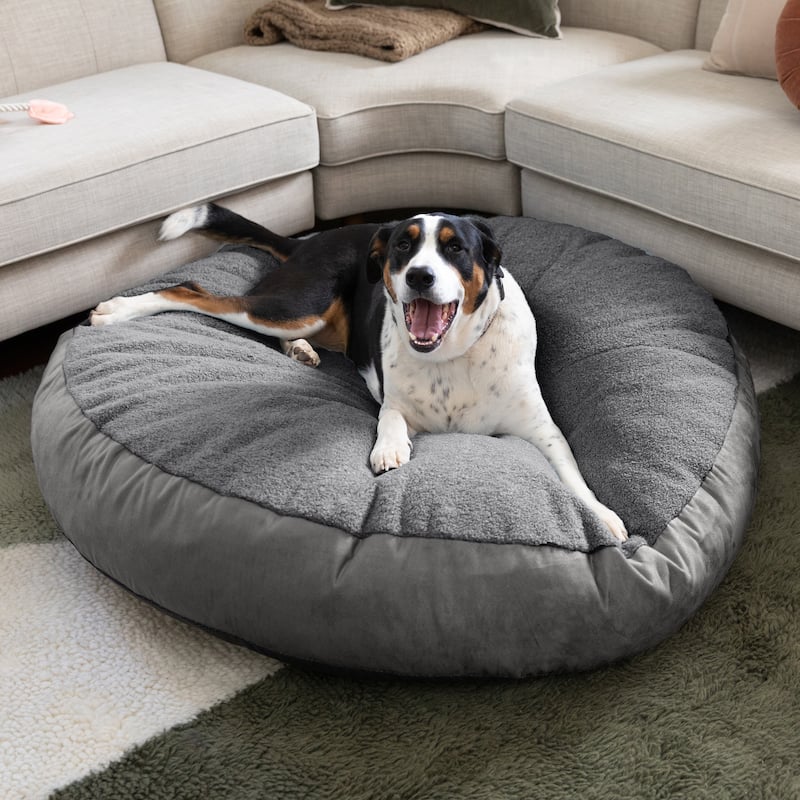 Jaxx Robbi Dog Bed Premium Synthetic-Fur Memory Foam Bean Bag Bed - Large - Grey / Charcoal