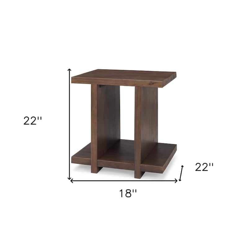 HomeRoots 22" Brown Solid Wood Sled End Table With Shelf - 18' X '22' X '22