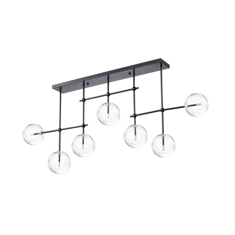 Glass Globe 7-Light Chandelier 57.5" Orb Linear Kitchen Island Lights in Black or Gold