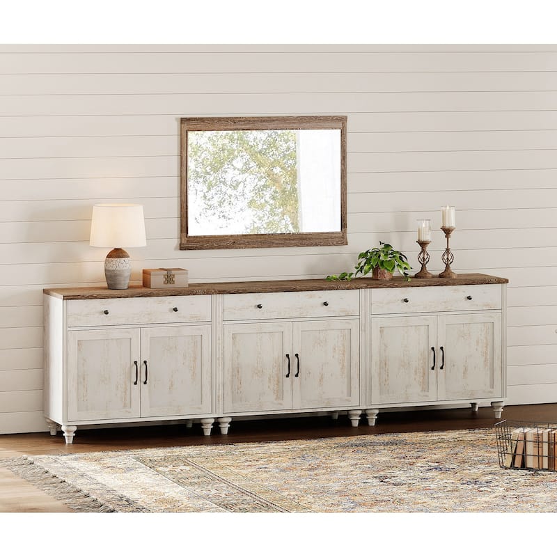 Farmhouse TV Stand for 75 inch TV, TV Console with Storage - 101 inch - Antique White