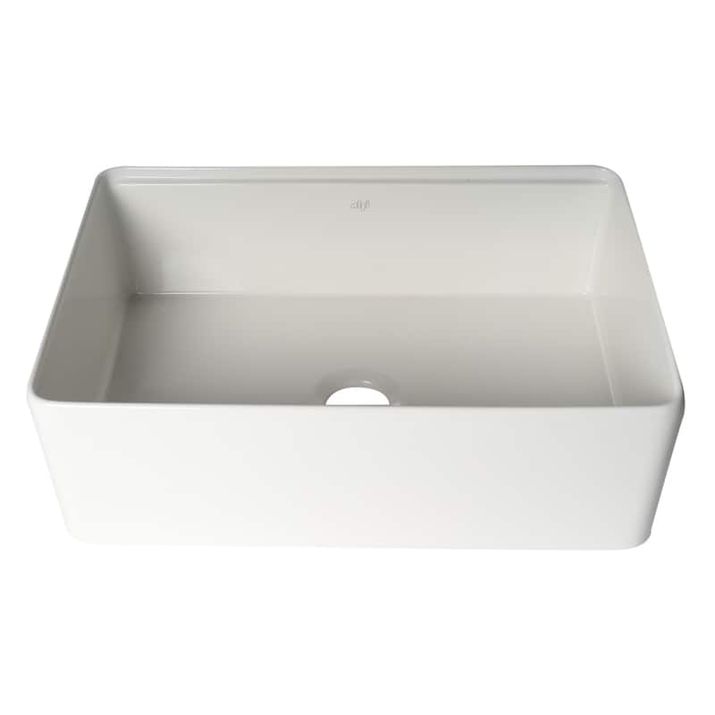 ALFI Brand White Smooth Apron Workstation 30" x 20" Single Bowl Step Rim Fireclay Farm Sink with Accessories