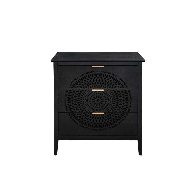 3-Drawer Storage Cabinet with Pine Legs & Metal Handles for Entryway or Bedroom Organization