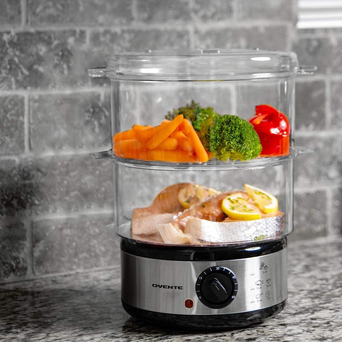 OVENTE Stainless Steel Silver 2-in-1 Automatic Electric Salt and