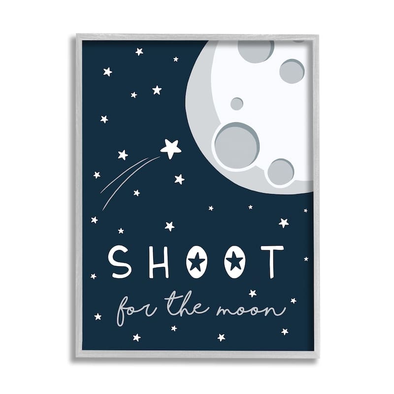 Stupell Shoot for the Moon Sentiments Flying Stars Blue White Framed Wall Art