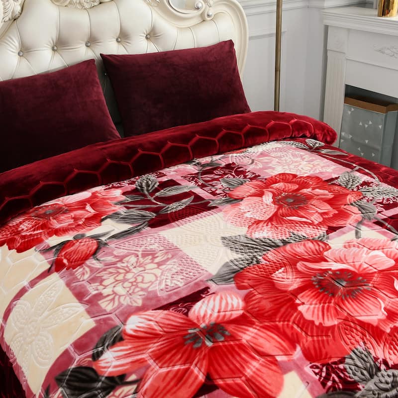 Heavy Crafted Thick Floral 9-pound Winter Fleece Blanket 85"x95"