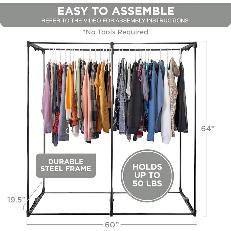 HOLDN’ STORAGE Portable Wardrobe Closet for Hanging Clothes - Large - Heavy Duty Hanging Rod with 50 Lb. Weight Capacity