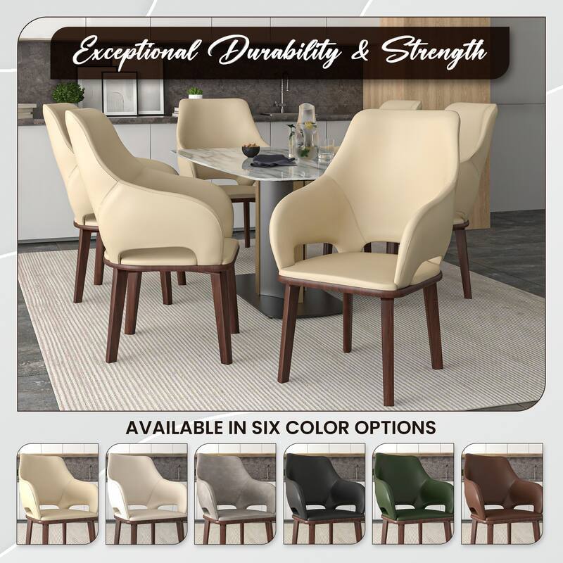 LeisureMod Vivara Leather Upholstered Dining Chair with Padded Seat - Mid-Century Arm Chair for Home Office Bar & Kitchen