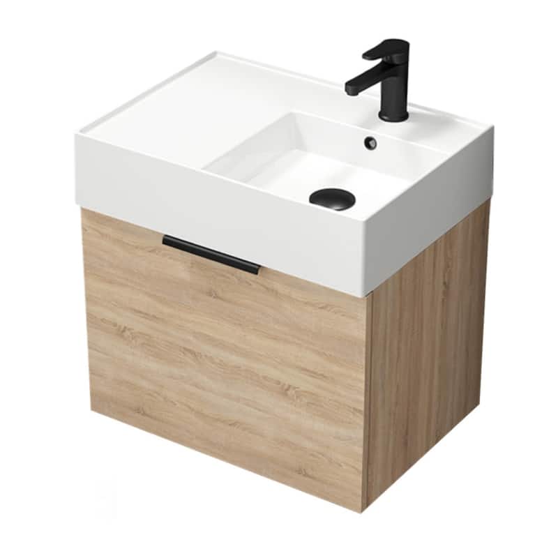 Nameeks Derin-2417-W-S-R Derin 24" Wall Mounted Single Basin Vanity - Brown Oak / Black - Natural Finish