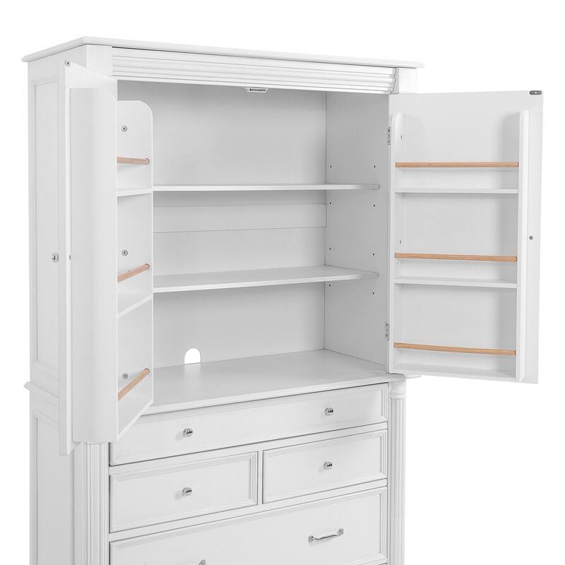 Farmhouse 77.3" Tall Kitchen Pantry Cabinet with 5 Drawers, 6 Door Shelves, 2 Adjustable Shelves