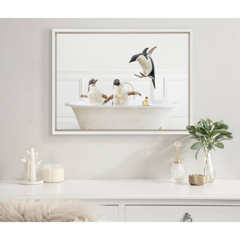 Kate and Laurel Sylvie Penguins Framed Canvas by Amy Peterson