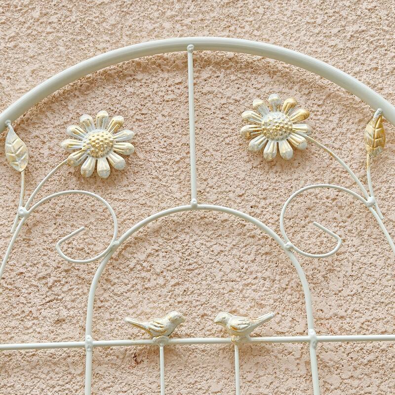 Anmytek Decorative Metal Garden Trellis Set of 2 with Arch Top Daisy Motifs Green Weather Resistant Climbing Plant Support