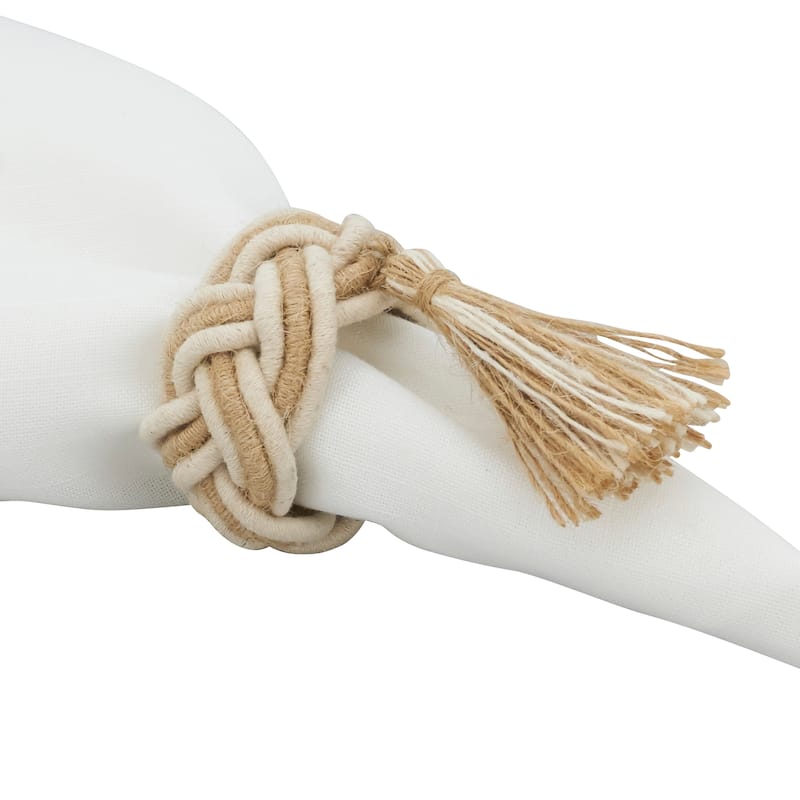 Boho Chic Braided Tassel Napkin Ring (Set of 4) - Ivory